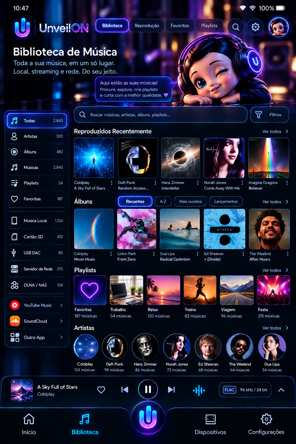 Tela Sua música. Seu universo.